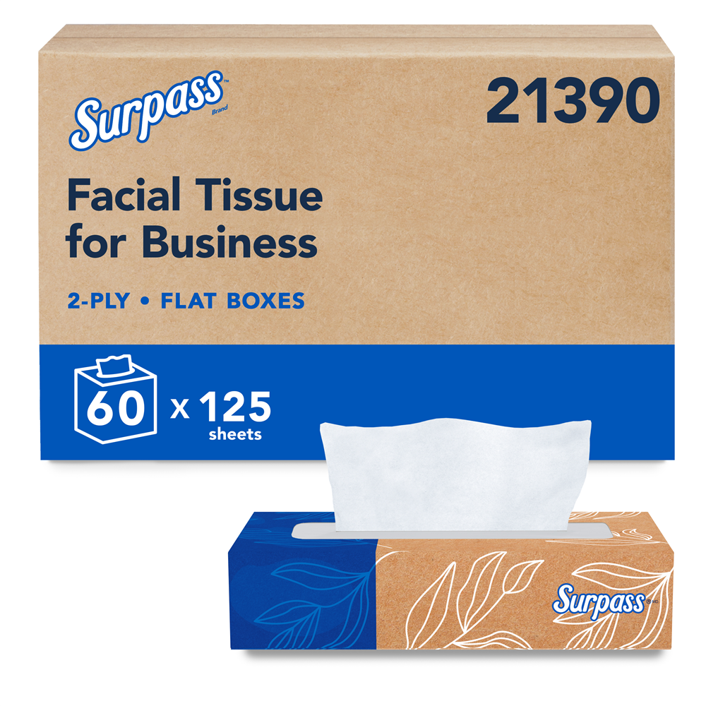 Surpass® 2-Ply Flat Box Facial Tissue (125 Tissues/Box, 60 Boxes/Case)